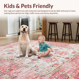 Ultra Soft Area Rug, Non Slip, Stain Resistant, Washable Area Rugs for Living Room, Bedroom, Chic Vintage Floral Embellishments(Pink)