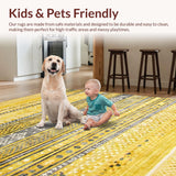 Ultra Soft Area Rug, Non Slip, Stain Resistant, Washable Area Rugs for Living Room, Bedroom, Stylish Earthy Toned Geometric Art(Gold)