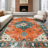 Ultra Soft Area Rug, Non Slip, Stain Resistant, Washable Area Rugs for Living Room, Bedroom, Contemporary Circular Distressed Motif(Orange)