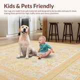 Ultra Soft Area Rug, Non Slip, Stain Resistant, Washable Area Rugs for Living Room, Bedroom, Heritage Inspired Neutral with Antique Beige Geometric Designs(Yellow)