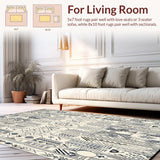 Ultra Soft Area Rug, Non Slip, Stain Resistant, Washable Area Rugs for Living Room, Bedroom, Circular Featuring Abstract Boho Tribal Lines And Geometric Shapes(Black)