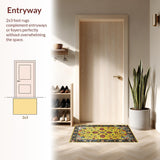 Ultra Soft Area Rug, Non Slip, Stain Resistant, Washable Area Rugs for Living Room, Bedroom, Charming Nature-Inspired Floral Art(Yellow)