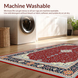 Ultra Soft Area Rug, Non Slip, Stain Resistant, Washable Area Rugs for Living Room, Bedroom, Timeless Cozy Damask Aesthetic(Red)