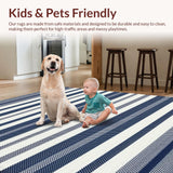 Ultra Soft Area Rug, Non Slip, Stain Resistant, Washable Area Rugs for Living Room, Bedroom, Coastal Nautical Stripe Aesthetic(Blue)