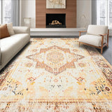 Ultra Soft Area Rug, Non Slip, Stain Resistant, Washable Area Rugs for Living Room, Bedroom, Modern Boho Area with Artistic Medallion and Geometric Harmony(Ivory)