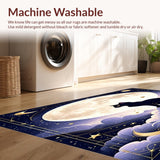 Ultra Soft Area Rug, Non Slip, Stain Resistant, Washable Area Rugs for Living Room, Bedroom, Mystical Boho Cat with Crescent Moons and Starry Night Accents(Black)