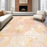 Ultra Soft Area Rug, Non Slip, Stain Resistant, Washable Area Rugs for Living Room, Bedroom, Art Deco Rug with Gold Detailing and Peach Gradient(Pink)