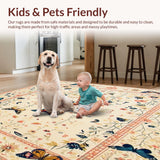 Ultra Soft Area Rug, Non Slip, Stain Resistant, Washable Area Rugs for Living Room, Bedroom, Boho Beige Moth and Butterfly Floral for(Ivory)