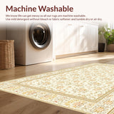 Ultra Soft Area Rug, Non Slip, Stain Resistant, Washable Area Rugs for Living Room, Bedroom, Charming Earthy Floral Aesthetic(Ivory)