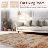 Ultra Soft Area Rug, Non Slip, Stain Resistant, Washable Area Rugs for Living Room, Bedroom, Vintage Distressed Botanical Motif(Gray)