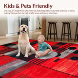 Ultra Soft Area Rug, Non Slip, Stain Resistant, Washable Area Rugs for Living Room, Bedroom, Sophisticated Geometric Frequency Lines(Red)