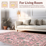 Ultra Soft Area Rug, Non Slip, Stain Resistant, Washable Area Rugs for Living Room, Bedroom, Whimsical Floral Boho Elegance(Pink)