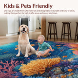 Ultra Soft Area Rug, Non Slip, Stain Resistant, Washable Area Rugs for Living Room, Bedroom, Exotic Ocean Ecosystem Rug With Majestic Turtles Exploring Vivid Coral Garden(Blue)
