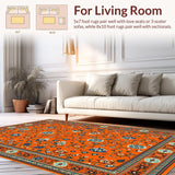 Ultra Soft Area Rug, Non Slip, Stain Resistant, Washable Area Rugs for Living Room, Bedroom, Playful Orange Tiled Motif(Orange)