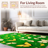 Ultra Soft Area Rug, Non Slip, Stain Resistant, Washable Area Rugs for Living Room, Bedroom, Contemporary Leafy Insect Illustrations(Green)