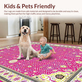 Ultra Soft Area Rug, Non Slip, Stain Resistant, Washable Area Rugs for Living Room, Bedroom, Elegant Pink Trellis Pattern(Pink)
