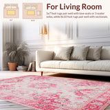 Ultra Soft Area Rug, Non Slip, Stain Resistant, Washable Area Rugs for Living Room, Bedroom, Chic Pastel Floral Elegance(Pink)