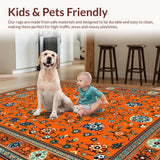 Ultra Soft Area Rug, Non Slip, Stain Resistant, Washable Area Rugs for Living Room, Bedroom, Playful Orange Tiled Motif(Orange)