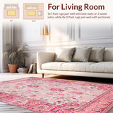 Ultra Soft Area Rug, Non Slip, Stain Resistant, Washable Area Rugs for Living Room, Bedroom, Delicate Pastel Floral Motif(Pink)