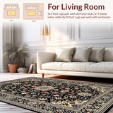 Ultra Soft Area Rug, Non Slip, Stain Resistant, Washable Area Rugs for Living Room, Bedroom, Contemporary Bold Botanical Pattern(Black)