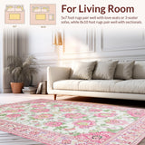 Ultra Soft Area Rug, Non Slip, Stain Resistant, Washable Area Rugs for Living Room, Bedroom, Stylish Distressed Floral Touch(Pink)