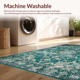 Ultra Soft Area Rug, Non Slip, Stain Resistant, Washable Area Rugs for Living Room, Bedroom, Elegant Distressed Medallion Aesthetic(Green)