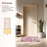 Ultra Soft Area Rug, Non Slip, Stain Resistant, Washable Area Rugs for Living Room, Bedroom, Rustic Pastel Medallion Design(Pink)