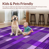 Ultra Soft Area Rug, Non Slip, Stain Resistant, Washable Area Rugs for Living Room, Bedroom, Stylish Non-Traditional Checker Motif(Purple)