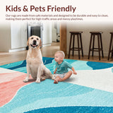 Ultra Soft Area Rug, Non Slip, Stain Resistant, Washable Area Rugs for Living Room, Bedroom, Beach Vibes Surfboard Carpet Coastal Wave Rug with Retro Surf Motif(Blue)