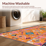 Ultra Soft Area Rug, Non Slip, Stain Resistant, Washable Area Rugs for Living Room, Bedroom, Lively Color-Blocked Geometric Style(Orange)