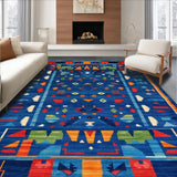 Ultra Soft Area Rug, Non Slip, Stain Resistant, Washable Area Rugs for Living Room, Bedroom, Eclectic Colorful Geometric Arrangement(Blue)