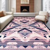 Ultra Soft Area Rug, Non Slip, Stain Resistant, Washable Area Rugs for Living Room, Bedroom, Chic Geometric Blush and Navy(Pink)