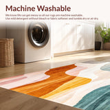 Ultra Soft Area Rug, Non Slip, Stain Resistant, Washable Area Rugs for Living Room, Bedroom, Beige Colorful Abstract Layered Wave Geometric Area(Orange)