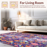 Ultra Soft Area Rug, Non Slip, Stain Resistant, Washable Area Rugs for Living Room, Bedroom, Playful Vintage Trellis Effect(Purple)