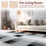Ultra Soft Area Rug, Non Slip, Stain Resistant, Washable Area Rugs for Living Room, Bedroom, Elegant Grey Square Arrangement(Gray)