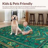 Ultra Soft Area Rug, Non Slip, Stain Resistant, Washable Area Rugs for Living Room, Bedroom, Chic Antique Green Floral Motif(Blue)