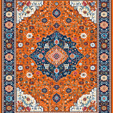 Ultra Soft Area Rug, Non Slip, Stain Resistant, Washable Area Rugs for Living Room, Bedroom, Cheerful Multi-Tonal Floral Element(Orange)