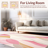 Ultra Soft Area Rug, Non Slip, Stain Resistant, Washable Area Rugs for Living Room, Bedroom, Chic Pink Beige Wave Area(Pink)