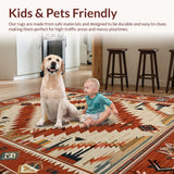 Ultra Soft Area Rug, Non Slip, Stain Resistant, Washable Area Rugs for Living Room, Bedroom, Cultural Heritage Abstract Patterns(Red)
