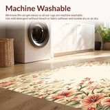 Ultra Soft Area Rug, Non Slip, Stain Resistant, Washable Area Rugs for Living Room, Bedroom, Beige Floral Decor Low Pile Spring Bloom Design(Beige)