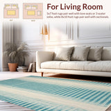 Minimalist Blue and Beige Layered Checkered Area with Green Accents(Beige)