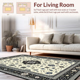 Ultra Soft Area Rug, Non Slip, Stain Resistant, Washable Area Rugs for Living Room, Bedroom, Rustic Neutral Tone Floral Pattern(White)