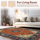 Ultra Soft Area Rug, Non Slip, Stain Resistant, Washable Area Rugs for Living Room, Bedroom, Elegant Multicolor Floral Pattern(Red)