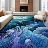 Ultra Soft Area Rug, Non Slip, Stain Resistant, Washable Area Rugs for Living Room, Bedroom, Nautical Fantasy Rug Showcasing Jellyfish and Ocean Foam in Artistic Waves(Blue)