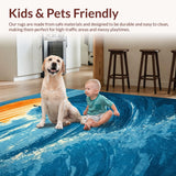 Ultra Soft Area Rug, Non Slip, Stain Resistant, Washable Area Rugs for Living Room, Bedroom, Tropical Bath Mat Surf Board Bathroom Rug Swimmer Coastal Decor(Blue)