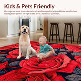Ultra Soft Area Rug, Non Slip, Stain Resistant, Washable Area Rugs for Living Room, Bedroom, Luxurious Red Petal Arrangement(Red)