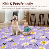 Ultra Soft Area Rug, Non Slip, Stain Resistant, Washable Area Rugs for Living Room, Bedroom, Vibrant Cheerful Floral Aesthetic(Purple)