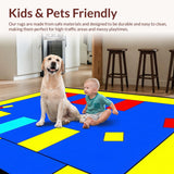 Ultra Soft Area Rug, Non Slip, Stain Resistant, Washable Area Rugs for Living Room, Bedroom, Colorful Whimsical Geometric Motif(Yellow)