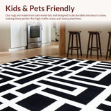 Ultra Soft Area Rug, Non Slip, Stain Resistant, Washable Area Rugs for Living Room, Bedroom, Modern Area Rug Waterproof Reversible Stylish Black and White Design(Black)