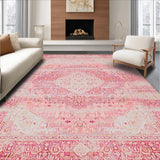 Ultra Soft Area Rug, Non Slip, Stain Resistant, Washable Area Rugs for Living Room, Bedroom, Whimsical Pastel Botanical Motif(Pink)